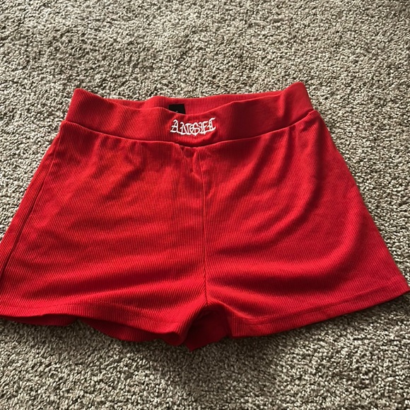 red shorts from shein (angel written on top) - Picture 1 of 2
